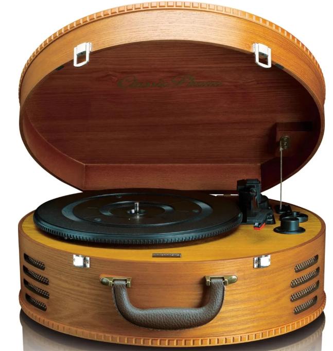 Platine vinyle en bois avec haut-parleurs intégrés